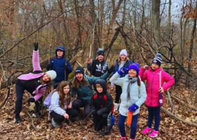 Group of children with Miss Claire at Outdoor Therapy camp. Arlington Heights, Rolling Meadows, Palatine, and surrounding areas.